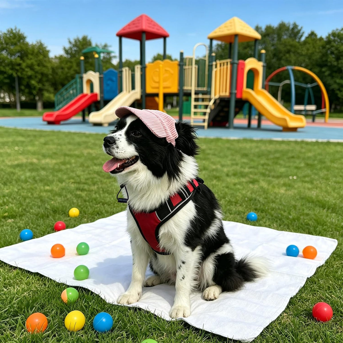 Dog Sun Hat with Ear Openings, Dog Baseball Cap with Anti-Slip Strap, Sun Protection Summer Beach Visor Hat for Dogs and Cats, Adjustable Puppy Cute Sun Cap Headdress (Pink, L)