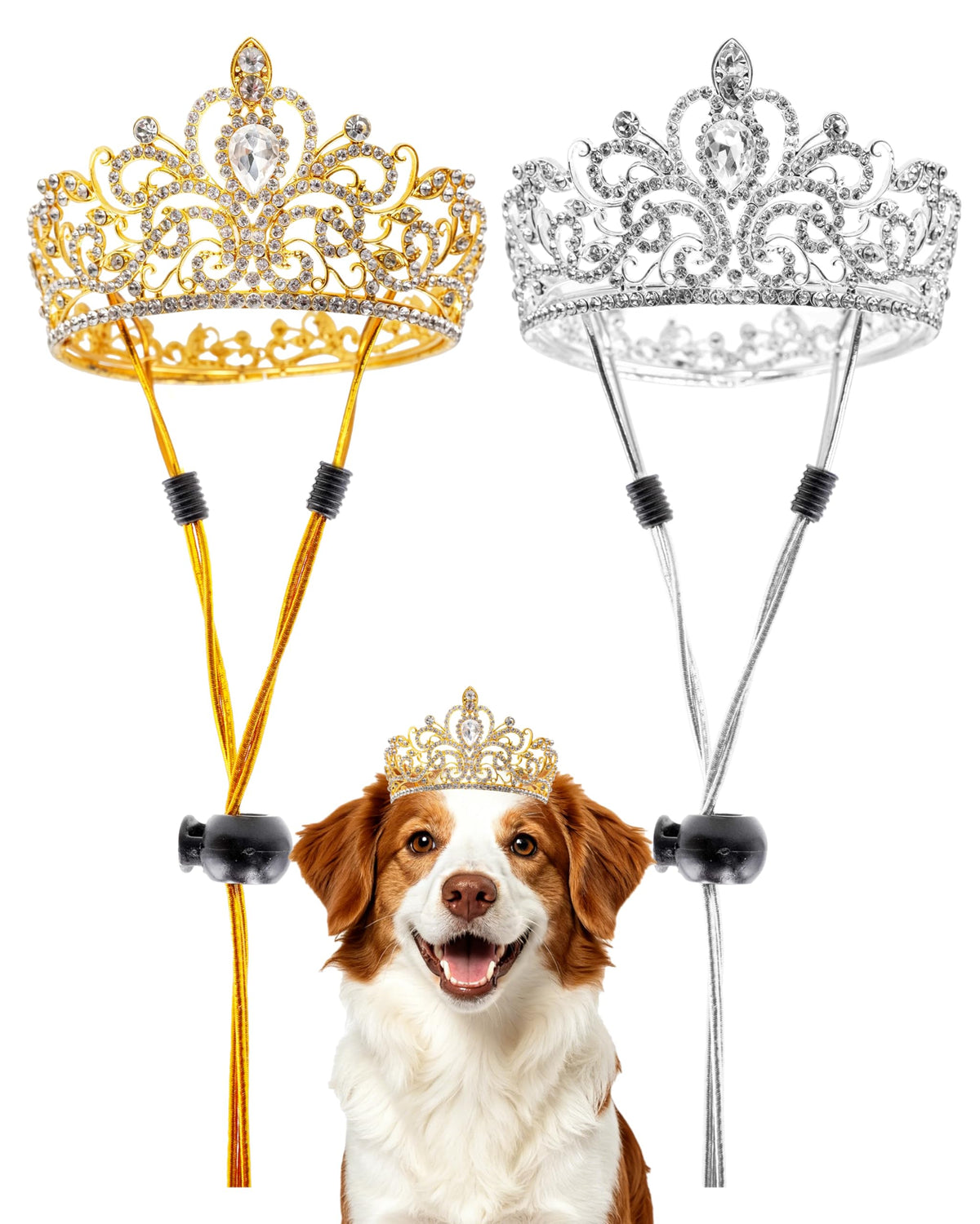PET SHOW 2 Pack White Small Dog Crown King Queen for Birthday Party