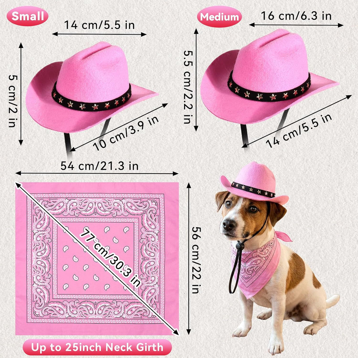 Pet Cowboy Costume, Dog Cowboy Hat with Bandana Scarf, Adjustable Cat Cowboy Hat for Party Cosplay Christmas, Halloween Cowboy Costumes for Small Pet Dogs Cats (Pink, Small)
