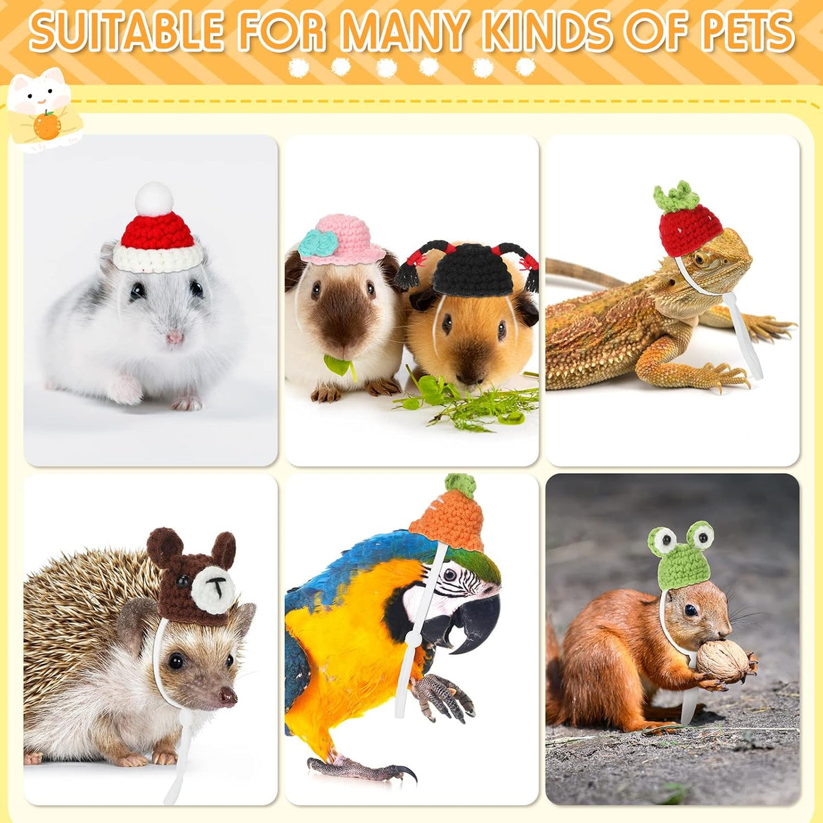Silkfly 12 Pcs Mini Pet Hat, Crochet Hat for Small Animals, Fresh
