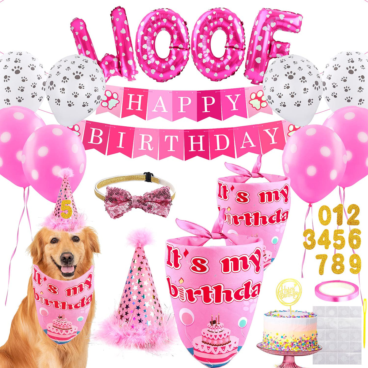 AROIC Dog Birthday Party Supplies, Adjustable Blue Dog Bandana Set
