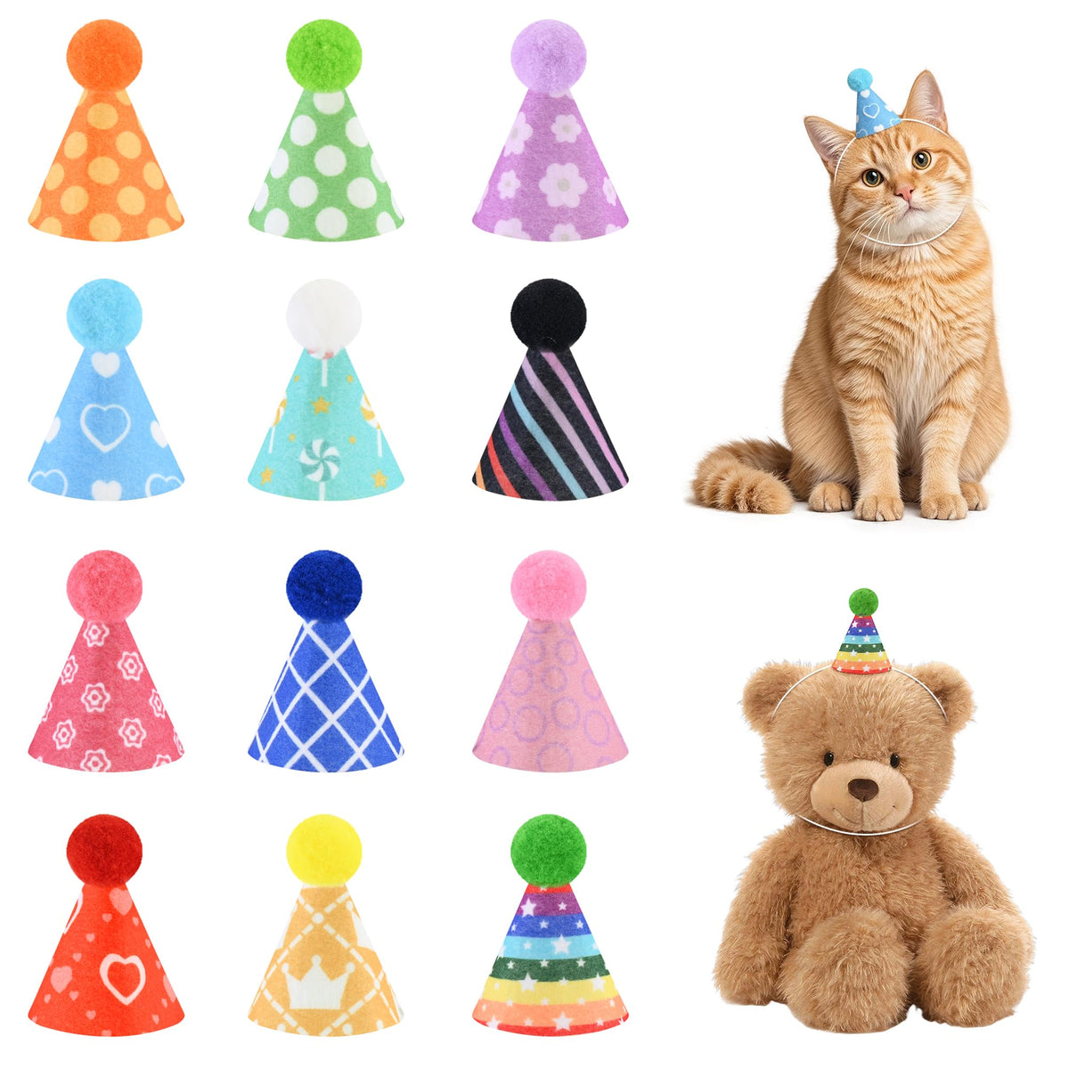 CANREVEL Mini Party Hats for Stuffed Animals Headwear, Birthday Hats