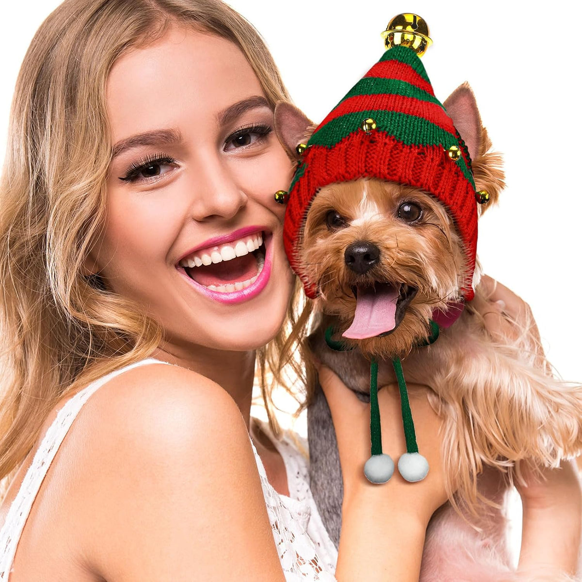 Dansydaisy 4 Pack Christmas Knitted Dog Santa Hats, Multicolor, Small