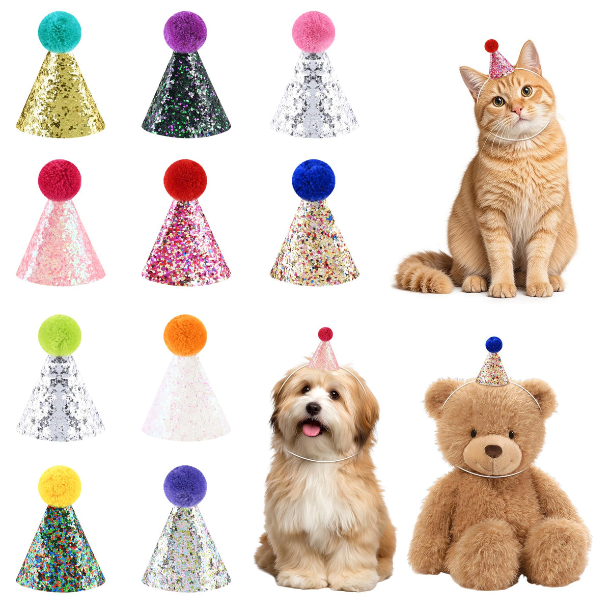 CANREVEL Mini Party Hats for Stuffed Animals Headwear, Birthday Hats