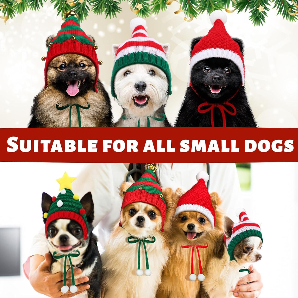 Dansydaisy 4 Pack Christmas Knitted Dog Santa Hats, Multicolor, Small