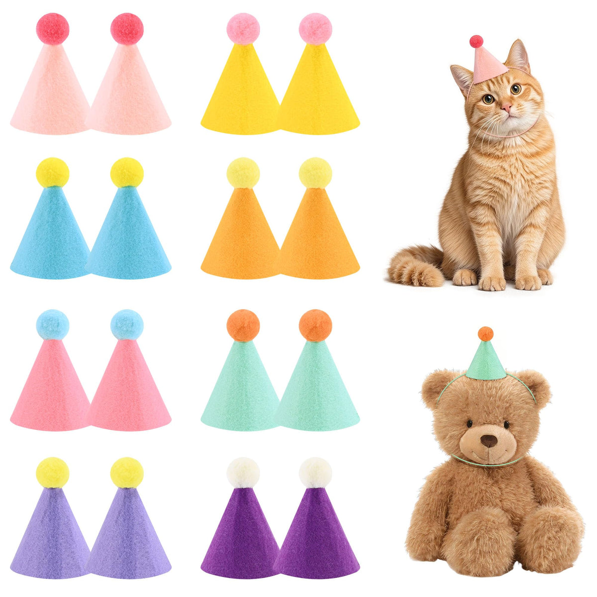 CANREVEL Mini Party Hats for Stuffed Animals Headwear, Birthday Hats