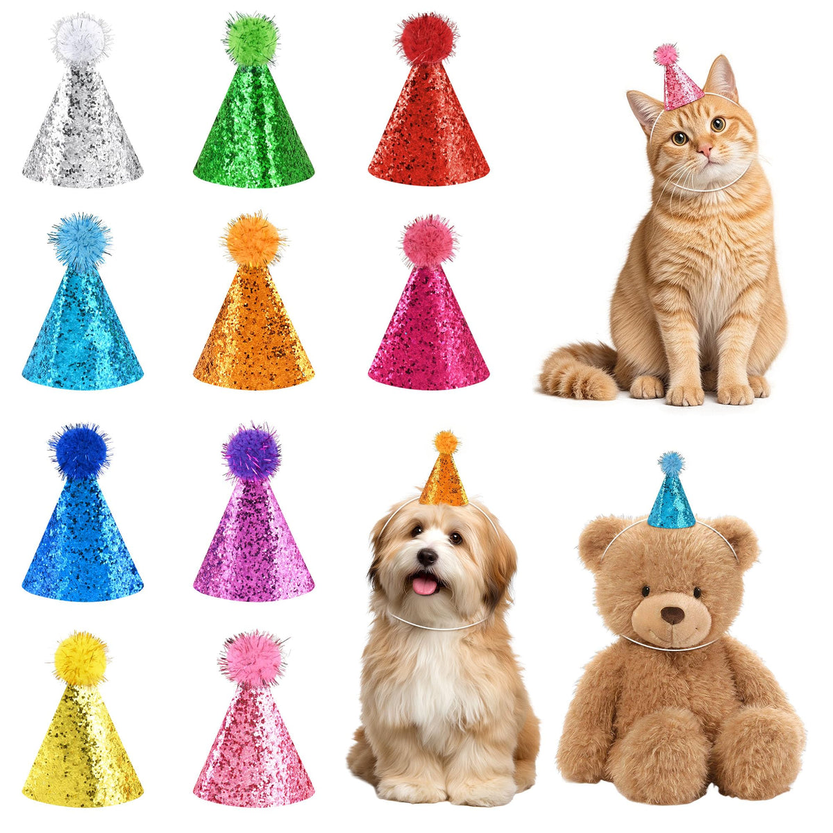 CANREVEL Mini Party Hats for Stuffed Animals Headwear, Birthday Hats