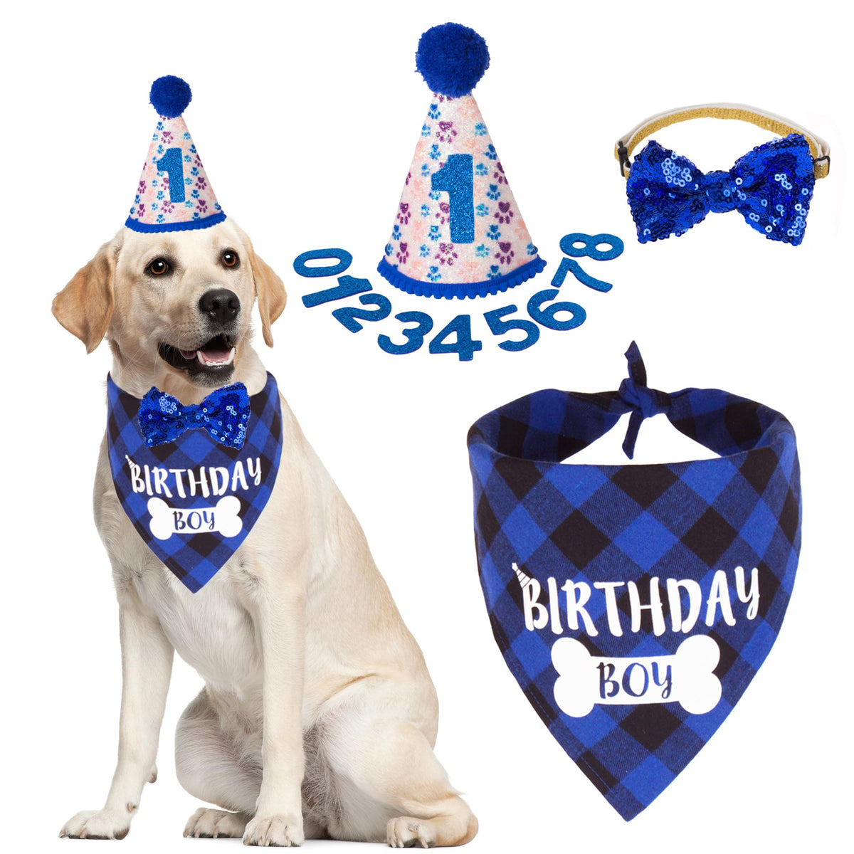 ADOGGYGO Dog Birthday Hat, Pink Birthday Girl Bandana Set, Small