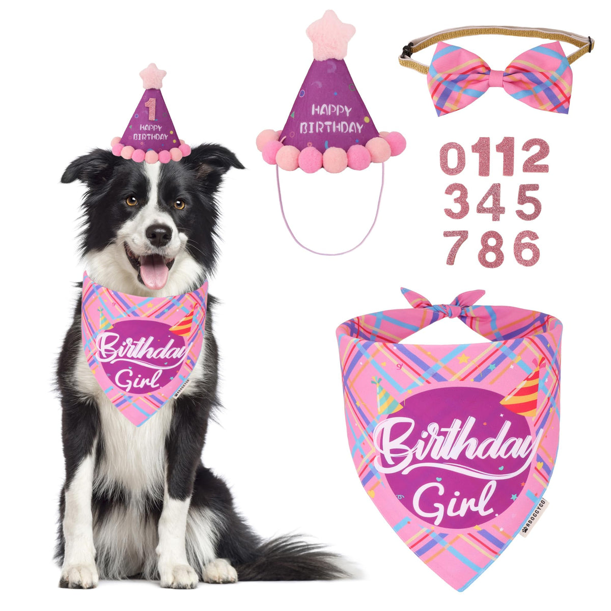 ADOGGYGO Dog Birthday Hat Bandana Set, Blue Plaid Boy Dog Bandana, X-Large