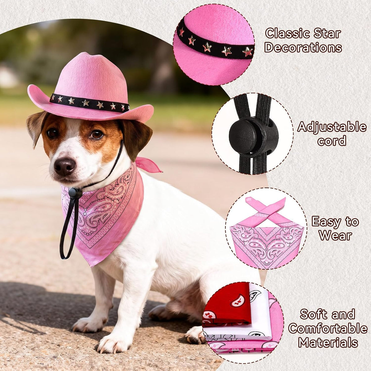 Pet Cowboy Costume, Dog Cowboy Hat with Bandana Scarf, Adjustable Cat Cowboy Hat for Party Cosplay Christmas, Halloween Cowboy Costumes for Small Pet Dogs Cats (Pink, Small)