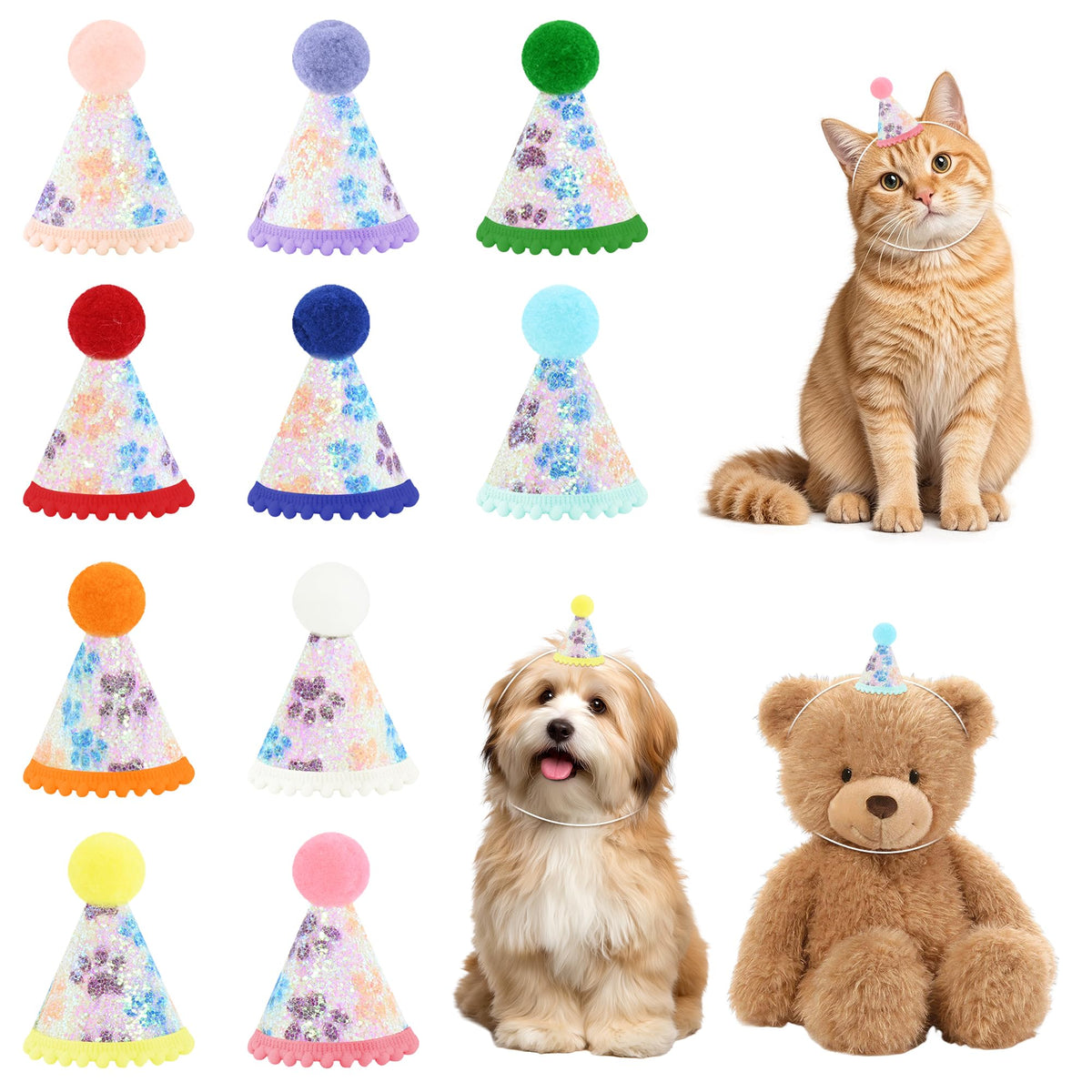 CANREVEL Mini Party Hats for Stuffed Animals Headwear, Birthday Hats