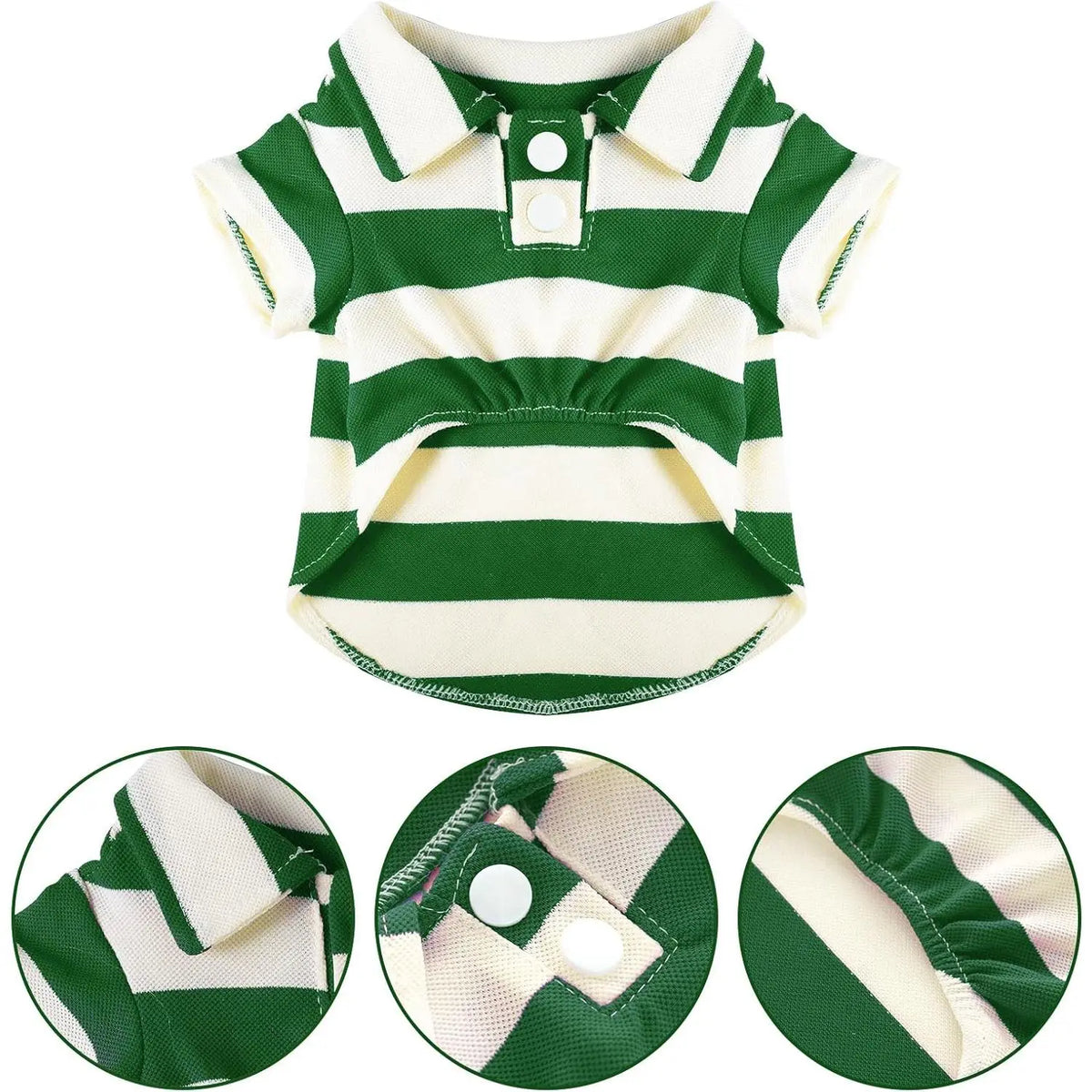 Multi-Size Collared Dog Button-Up Polo Shirt with Striped Collar - Summer Pet Shirt for Small-Medium Dogs, 1-Piece Cat Clothing, One-Piece