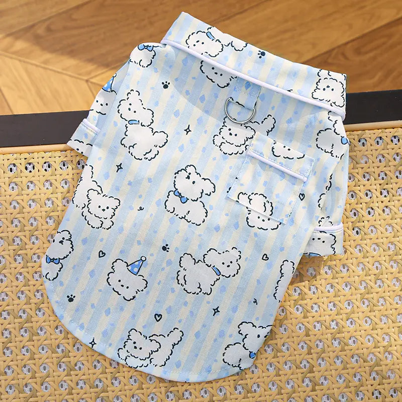 Dog & Cat 1-Piece All-Seasons Puppy Clothes - Breathable Cotton Sleepwear, Skin-Friendly Indoor Loungwear for Medium-Size Pets