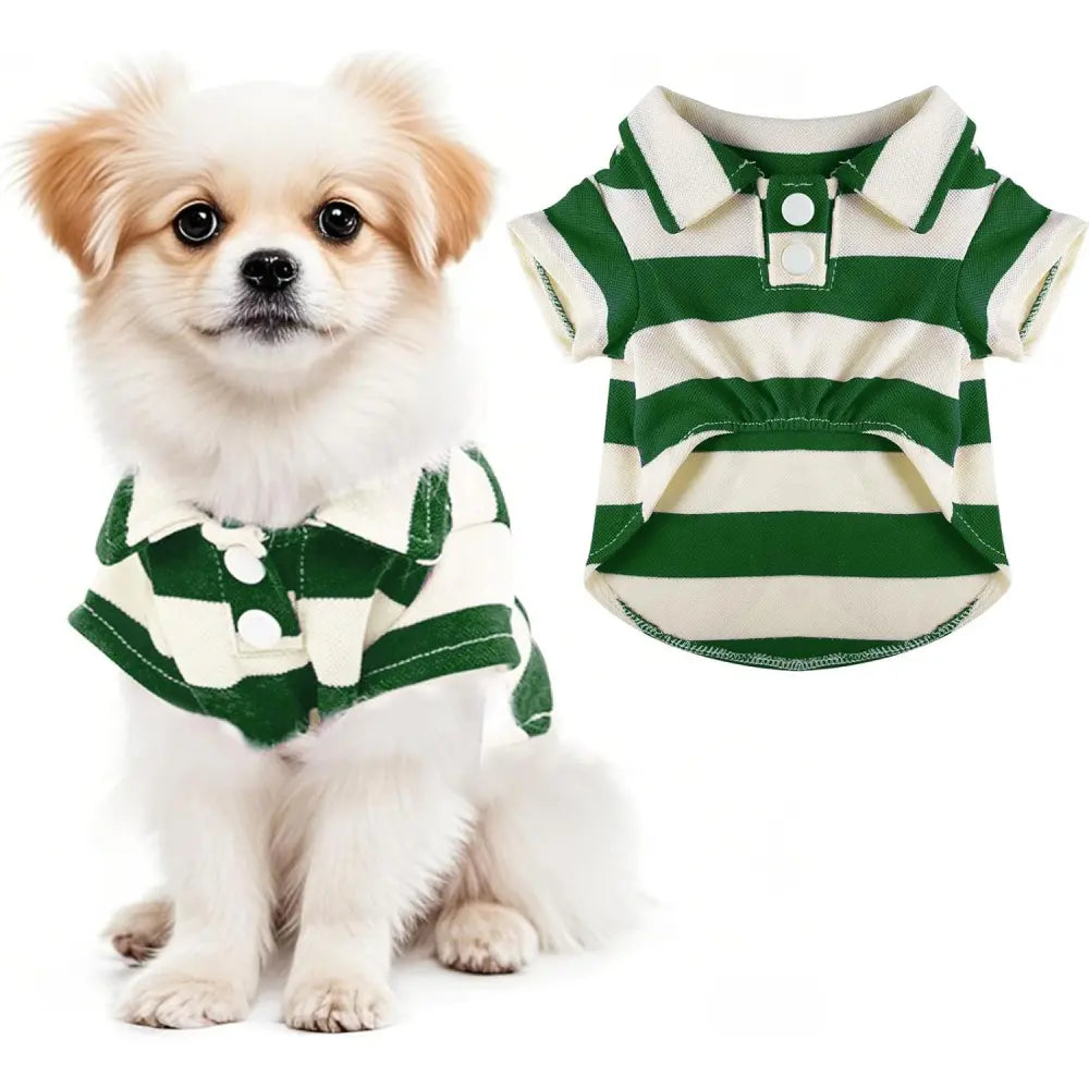 Multi-Size Collared Dog Button-Up Polo Shirt with Striped Collar - Summer Pet Shirt for Small-Medium Dogs, 1-Piece Cat Clothing, One-Piece