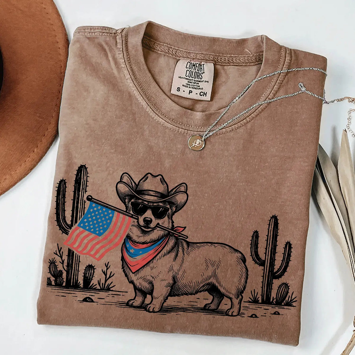 Comfort Colors Patriotic Dog T-Shirt For 50+ Dog Breeds, Western Cowboy Style, 4th Of July Gift For Dog Lovers, Usa Flag Shirt, Apparel Made In The Usa