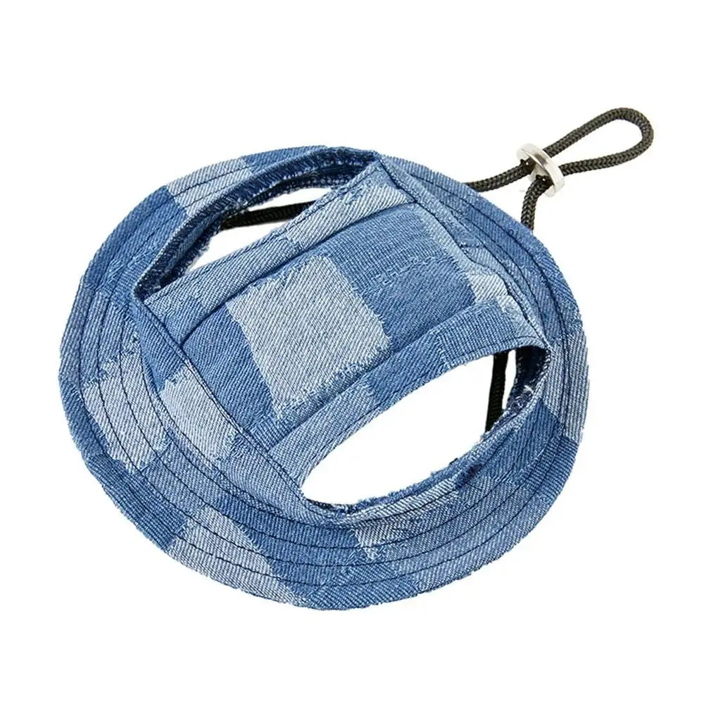 Dog & Cat Denim Cowboy Hat - Adjustable Tie-Dye Fleece, Ear Holes, Sun Protection Accessories for Sphynx Pets, S/M/L Sizes, Ideal for Travel & Hiking