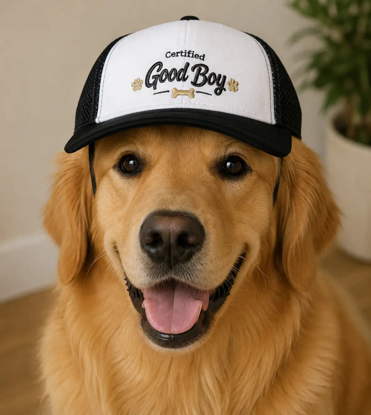 Veterinarian-Certified UV Protection Fabric Dog Foam Trucker Hat - Furfect Fit System, Multi-Size (Small,Large), Cool Ventilation, Adjustable Chin Strap, Eye Safety, All-Seasons Mesh Cap for Sun Adventures, Universal Fit, Certified Good Boy Gear