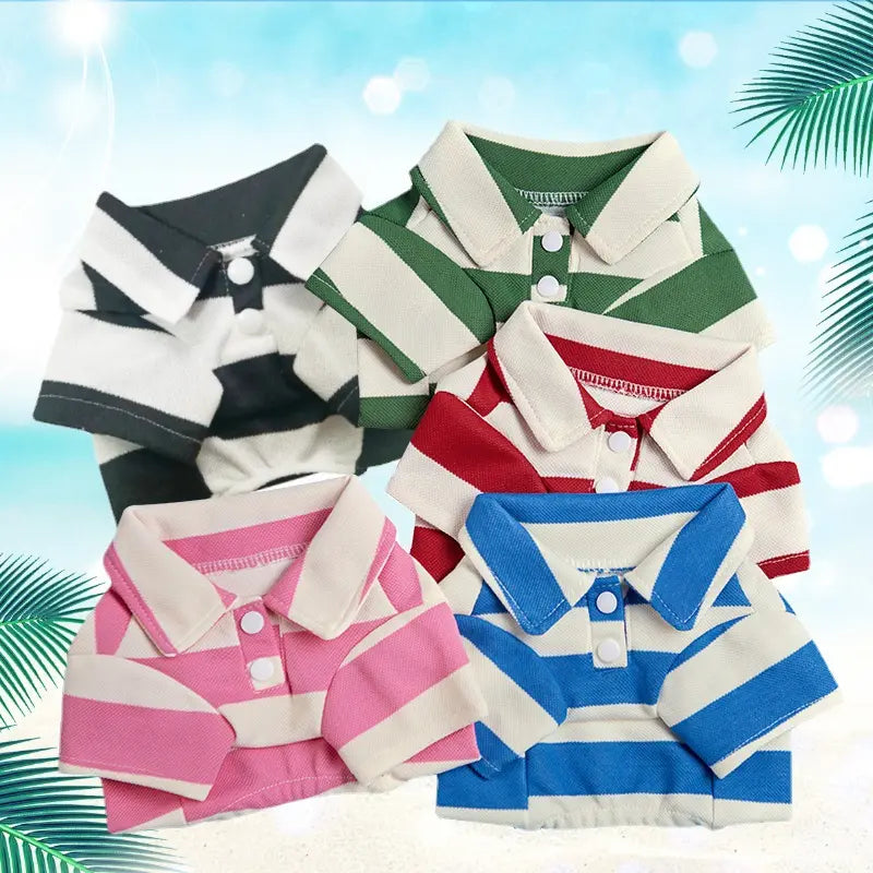 Dog & Cat Stripe Cotton Polo Shirts - 5-Pcs Bulk Pack, Summer Sporty Pet Clothing for Small-Large Pets (Chihuahua, Husky), S Size, with Outfit Inspiration, Outfit Inspiration Feature