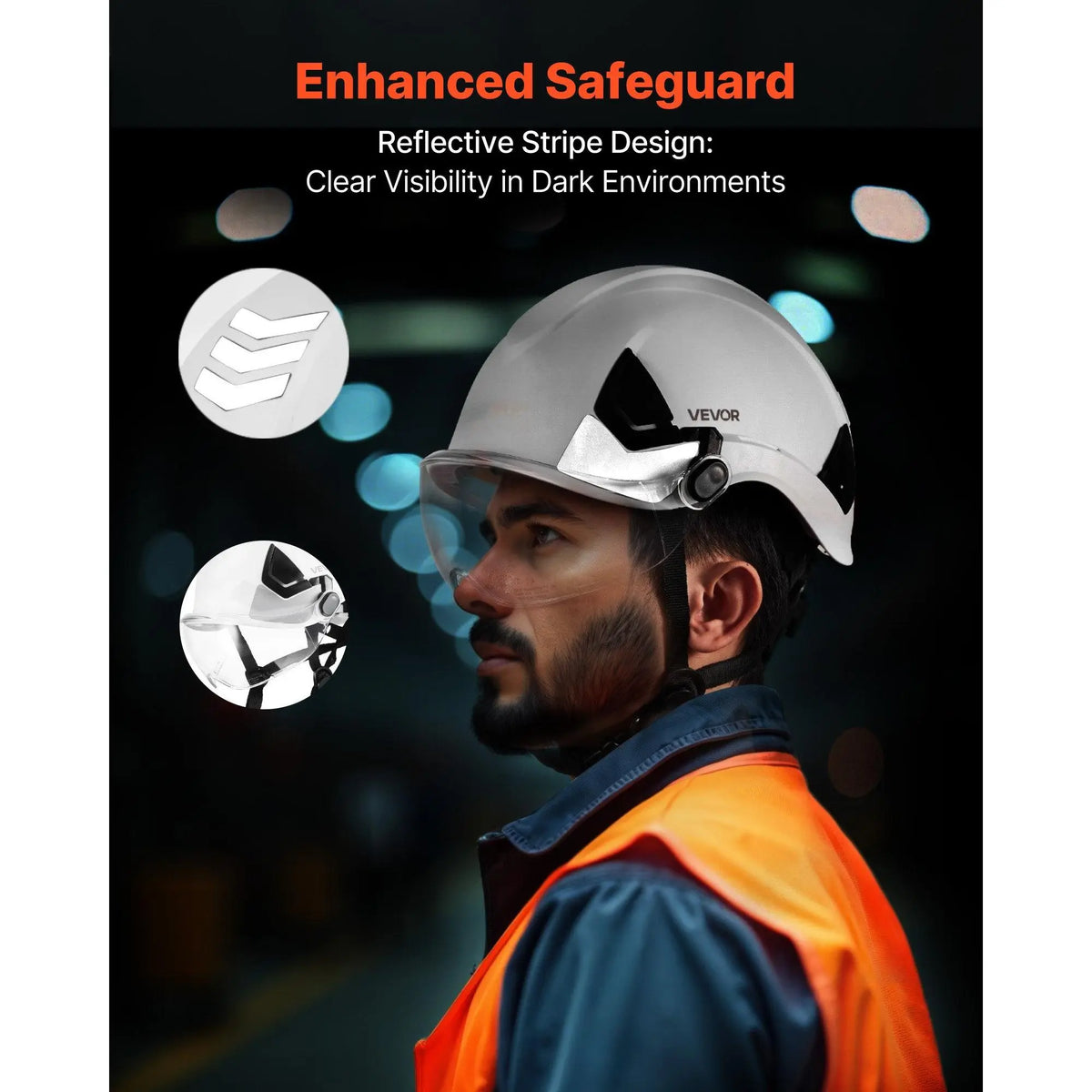 VEVOR Dog Pet Safety Helmet, ANSI/ISEA Z89.1 Approved ABS Industrial Hard Hat with Full Brim, Visor, 6-Point Ratchet Suspension, Chin Strap, Reflective Strips, Adjustable Vents, Quick-Dry Pad, 1.32 lbs, 20.87-25.2 in Fit for Construction, Forestry,sohochi