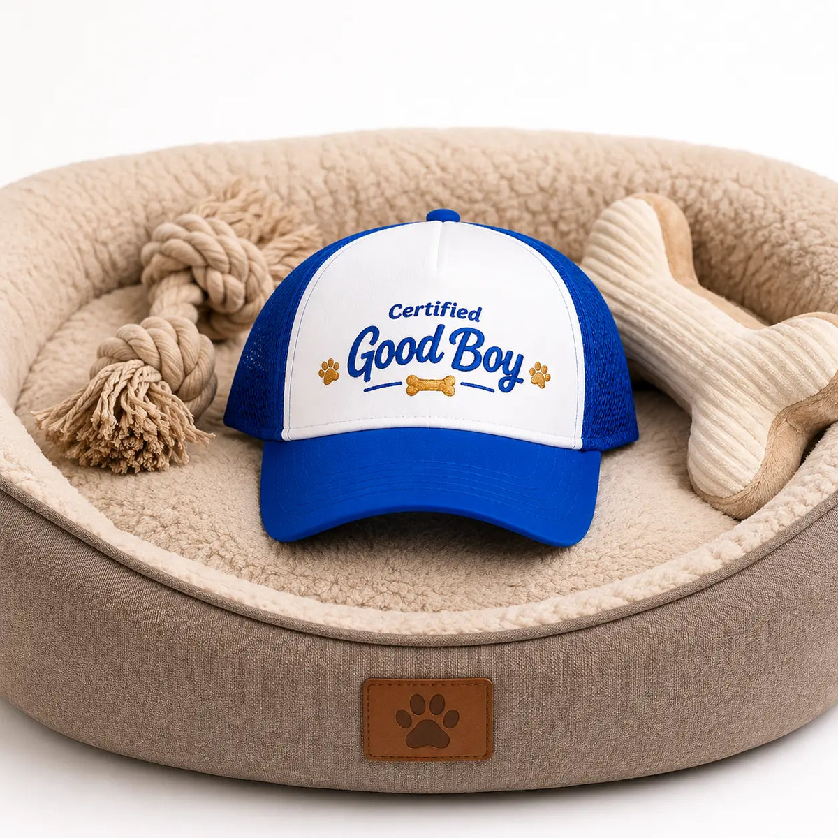 Veterinarian-Certified UV Protection Fabric Dog Foam Trucker Hat - Furfect Fit System, Multi-Size (Small,Large), Cool Ventilation, Adjustable Chin Strap, Eye Safety, All-Seasons Mesh Cap for Sun Adventures, Universal Fit, Certified Good Boy Gear