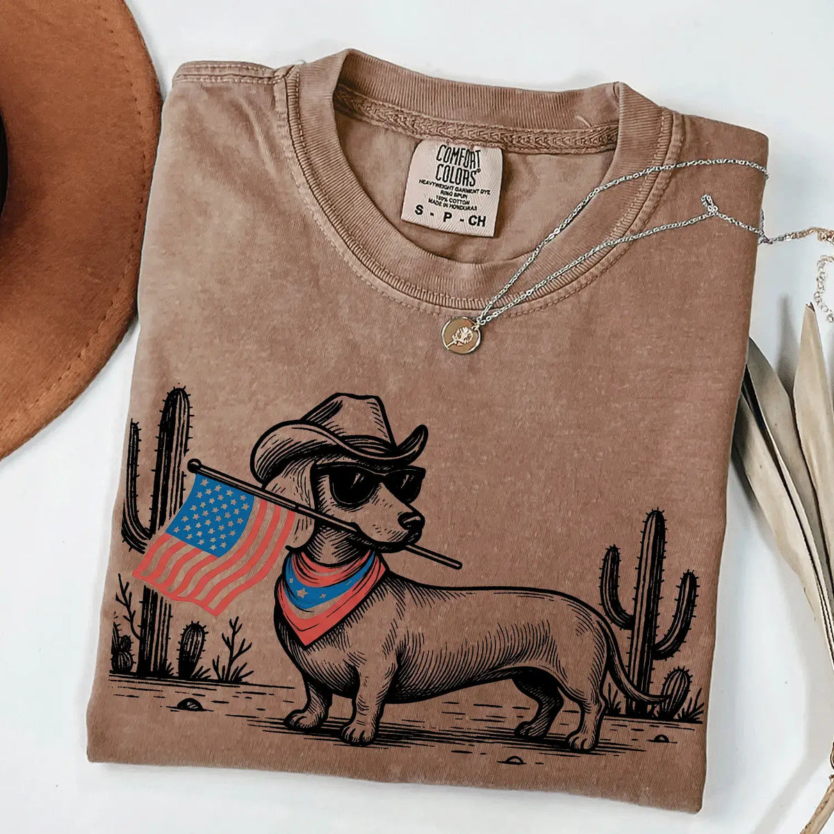 Comfort Colors Patriotic Dog T-Shirt For 50+ Dog Breeds, Western Cowboy Style, 4th Of July Gift For Dog Lovers, Usa Flag Shirt, Apparel Made In The Usa