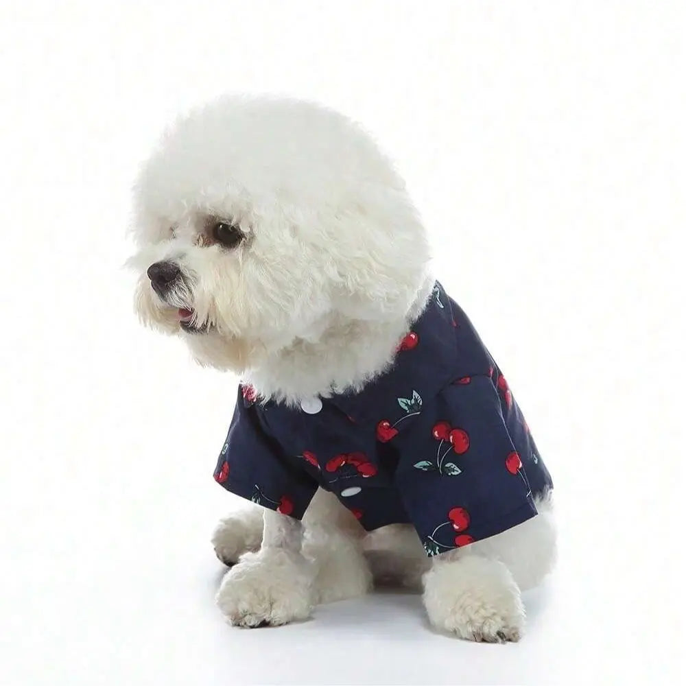 Pet Shirt with Cherry Pattern, Breathable & Cooling Design, Ideal for Spring/summer Wear, Available in Vibrant Colors