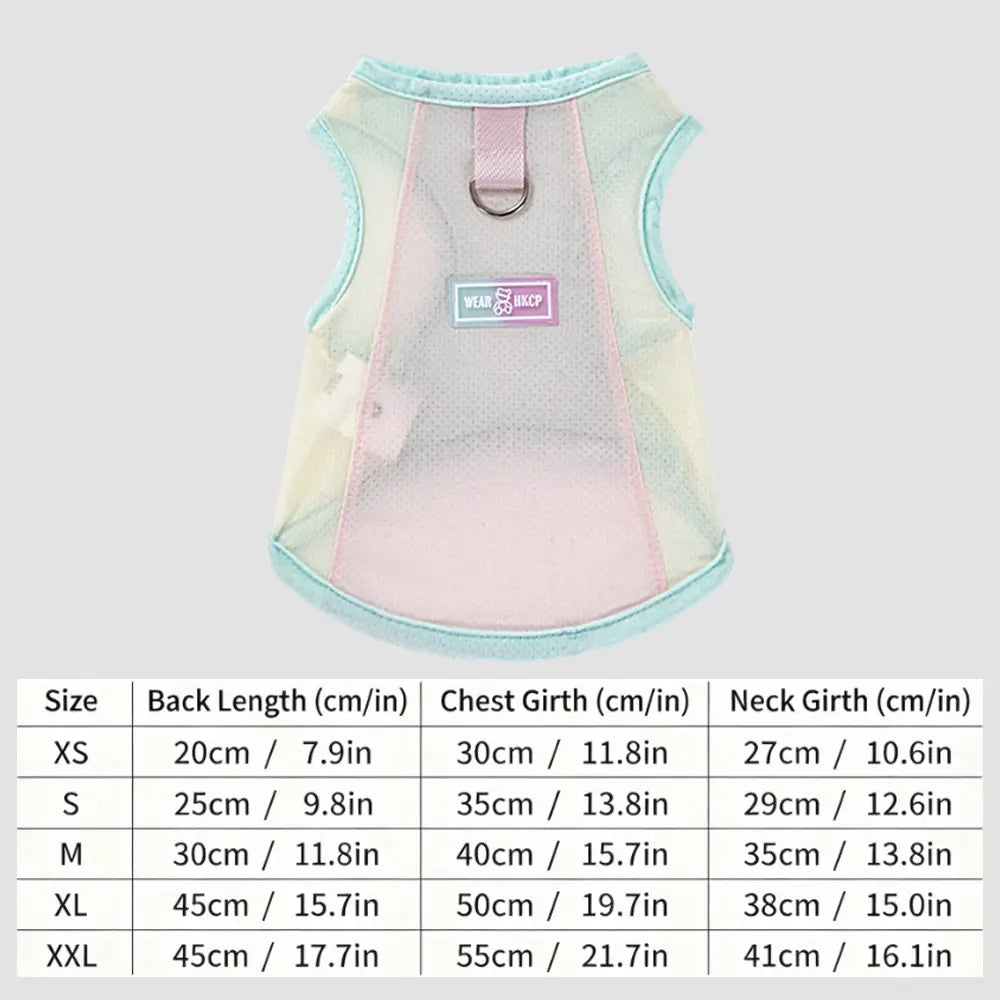 Pet Summer Macaron Ice Silk Mesh Sunscreen Cool Traction Tank Top Shirt, Made of High Elasticity, Lightweight, Cool and Breathable Fabric, Suitable for Small and Medium sized Kittens, Cats and Dogs for Outdoor Outside Traction, Ideal Summer Clothes