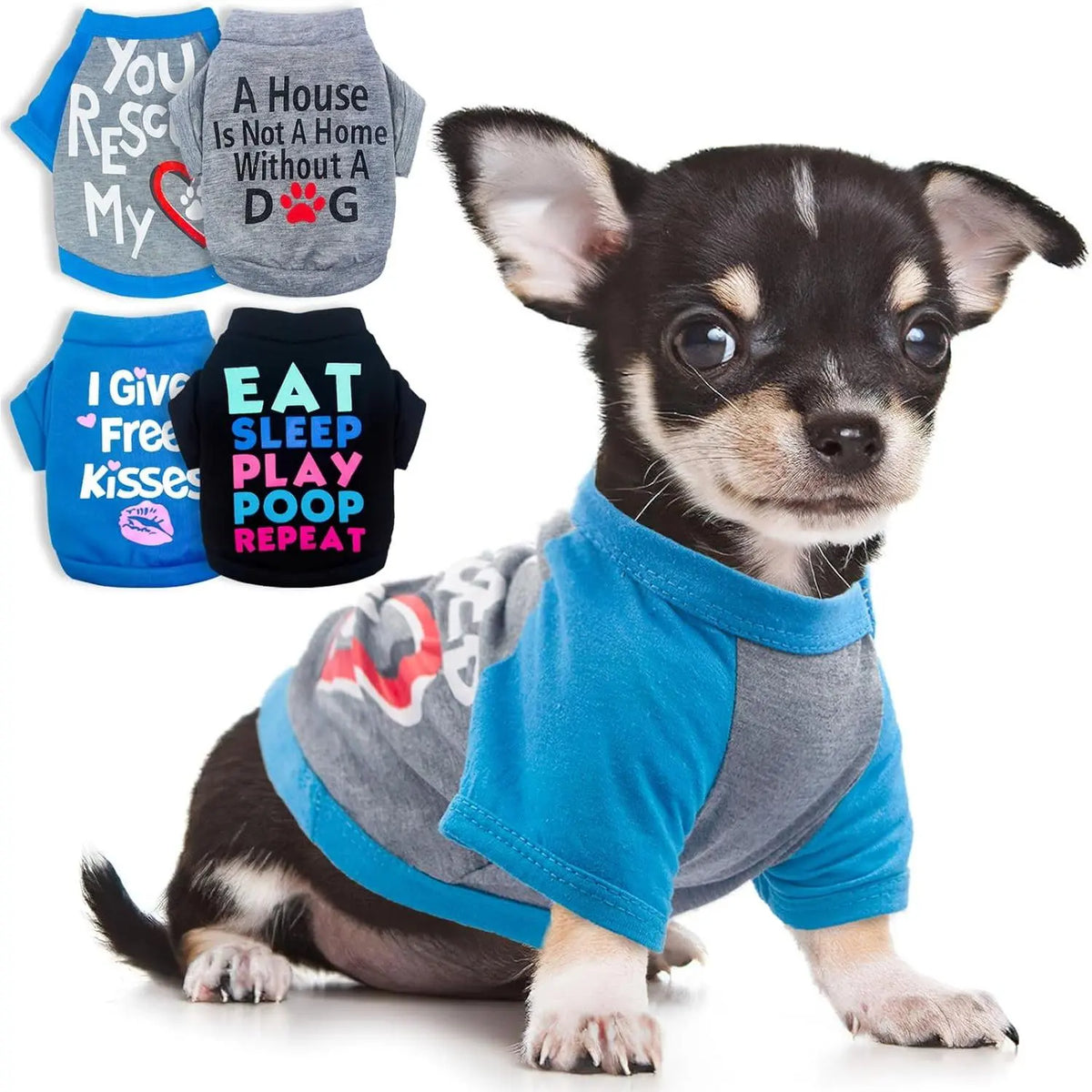 XXS Size Plaid Print Puppy T-Shirt Set (4 Pack) - Lightweight Polyester, Button Closure, 20cm Back Length, 30cm Bust - Spring Summer Walking Wear for Small Male Dogs (Chihuahua, Yorkie)