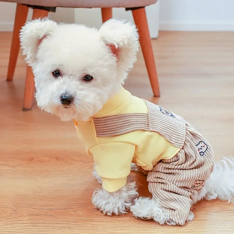 Small Breed Dog Knit Jumpsuit Costume - All-Seasons Polyester Fiber Clothes, Universal Fit, Snap Button Closure, for Teddy Bear/Maltese, Hand Wash Only, Size S, Festive Christmas Design