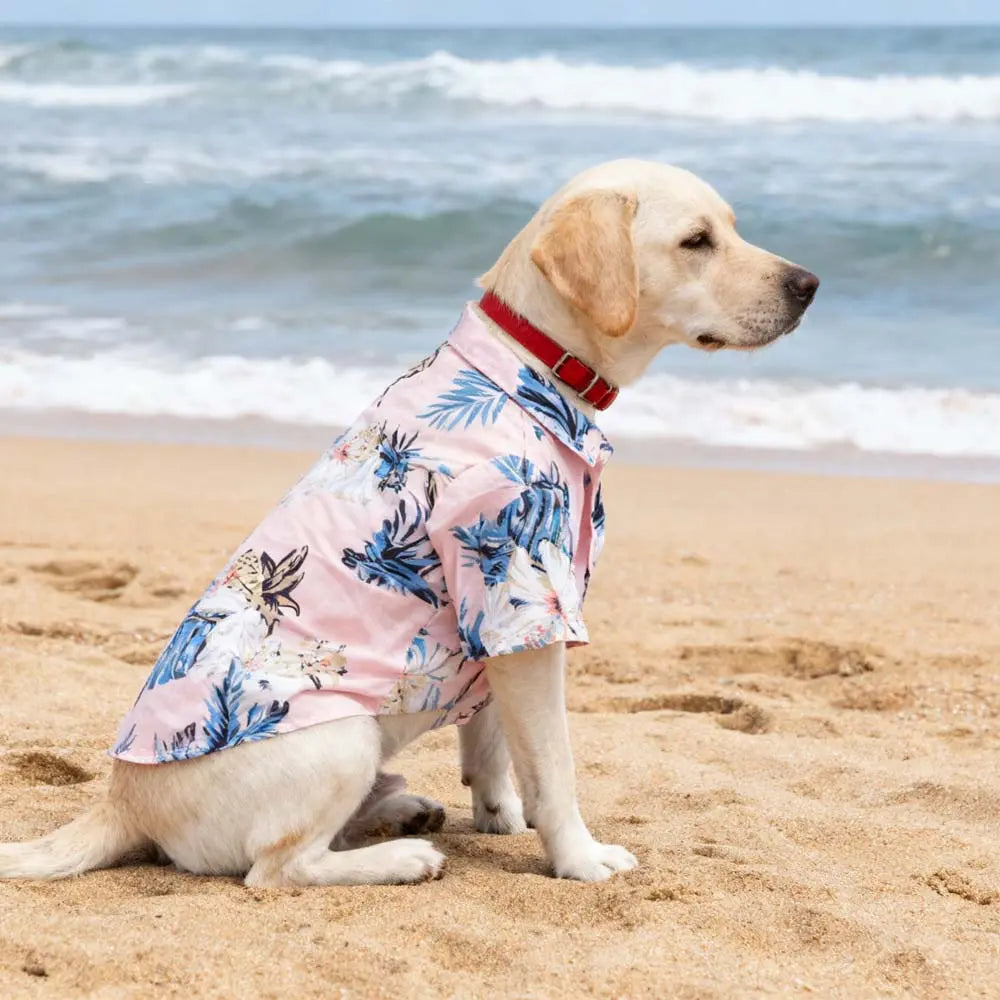 Puppy Size 4-Piece Lapel Button-Up Shirts, Hawaiian Beach Tropical Floral Print Chiffon Fabric Lightweight Fit Summer Tops, Sohochic