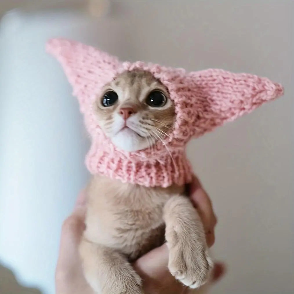 Handmade Elf Cat Hat, Acrylic Knit Fabric Pet Cap for Medium Breeds, All-Season Comfort with Pullover Design, Adorable & Warm - Hand Wash Only