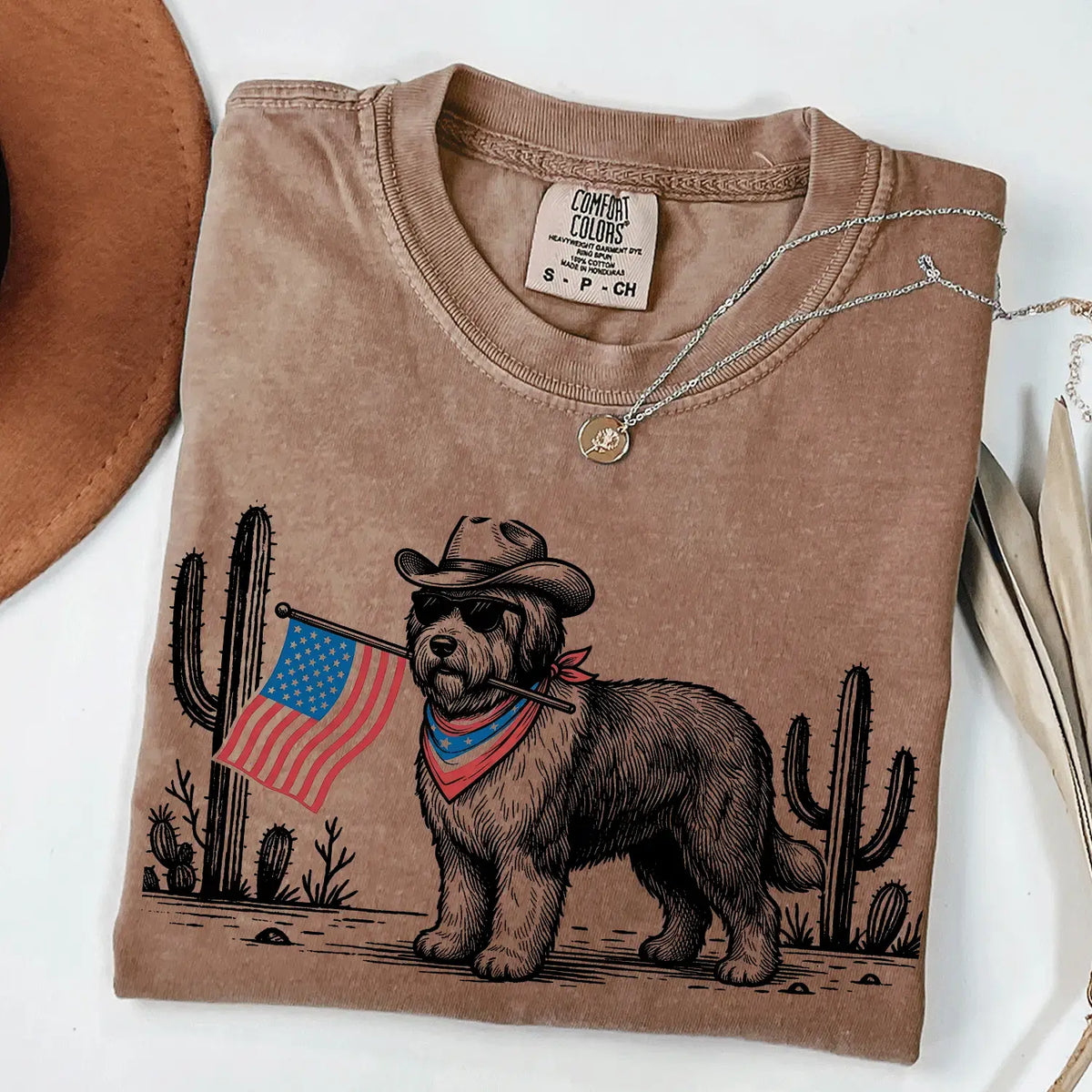 Comfort Colors Patriotic Dog T-Shirt For 50+ Dog Breeds, Western Cowboy Style, 4th Of July Gift For Dog Lovers, Usa Flag Shirt, Apparel Made In The Usa