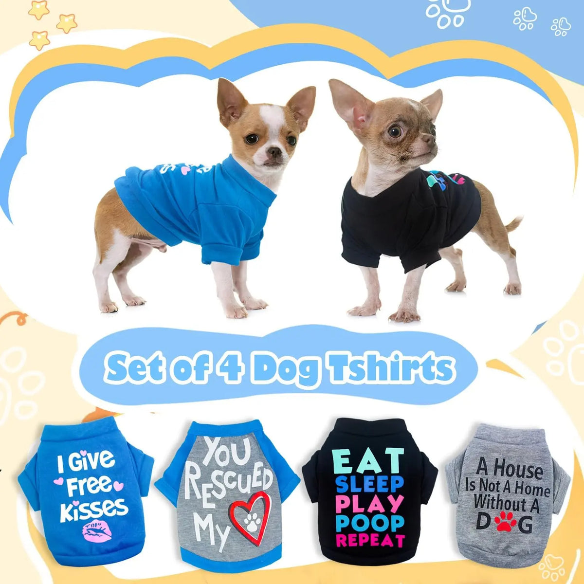 XXS Size Plaid Print Puppy T-Shirt Set (4 Pack) - Lightweight Polyester, Button Closure, 20cm Back Length, 30cm Bust - Spring Summer Walking Wear for Small Male Dogs (Chihuahua, Yorkie)