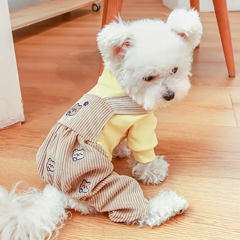 Small Breed Dog Knit Jumpsuit Costume - All-Seasons Polyester Fiber Clothes, Universal Fit, Snap Button Closure, for Teddy Bear/Maltese, Hand Wash Only, Size S, Festive Christmas Design