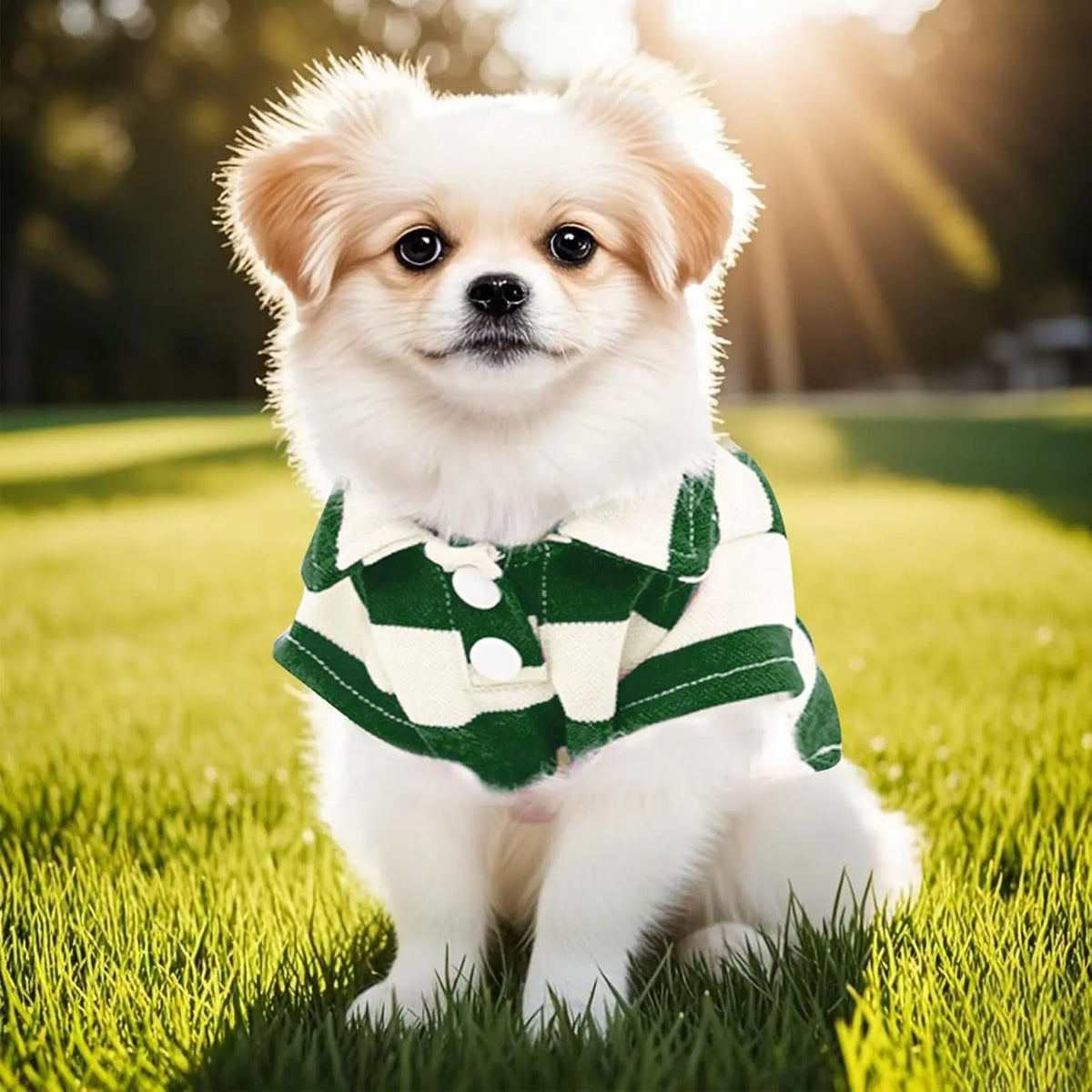 Multi-Size Collared Dog Button-Up Polo Shirt with Striped Collar - Summer Pet Shirt for Small-Medium Dogs, 1-Piece Cat Clothing, One-Piece