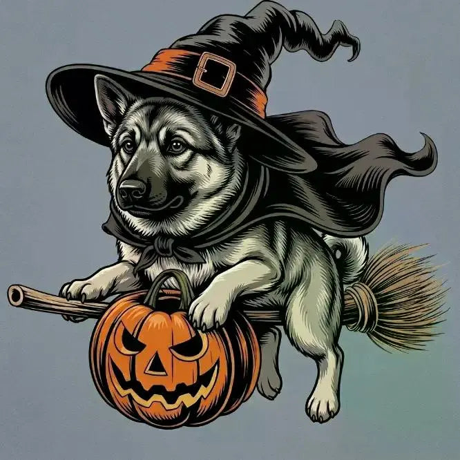 Comfort Colors Burnt Orange Custom Witch Costume Dog Halloween T-Shirt, 50+ Dog Breeds Available, Funny Spooky Pet Lover Tee