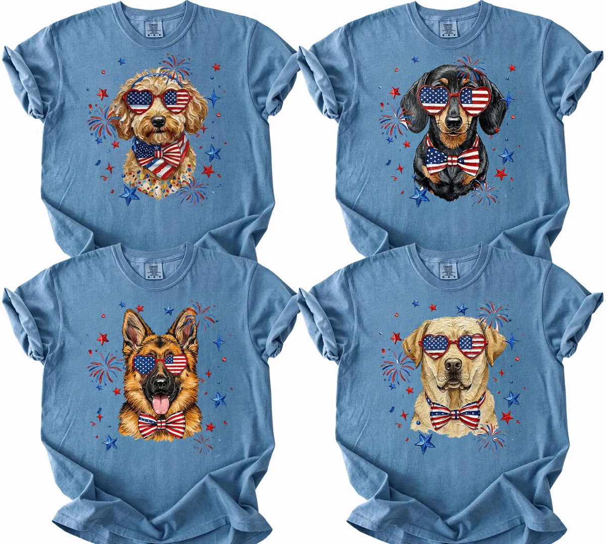 Comfort Colors 50+ Dog Breeds Available Patriotic Doodle Dog Shirt, 4th Of July Puppy Tee, American Flag Dog T-Shirt, Cute Fireworks Dog Lover Tee, 4th Of July Gift