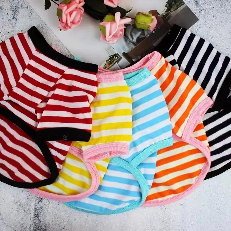 Soft Cotton Striped Casual Graphic Pet Vest - Multi-Size, Moisture-Wicking, Breathable Fabric Cooling Summer Tank Top for Small Animals (Chihuahua, Pug Puppy) Pet Clothing Accessories (S-XXL)