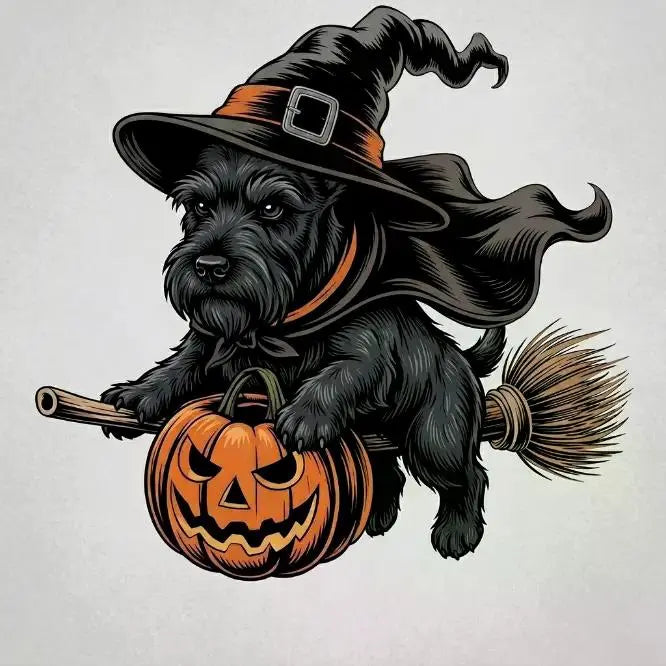 Comfort Colors Burnt Orange Custom Witch Costume Dog Halloween T-Shirt, 50+ Dog Breeds Available, Funny Spooky Pet Lover Tee