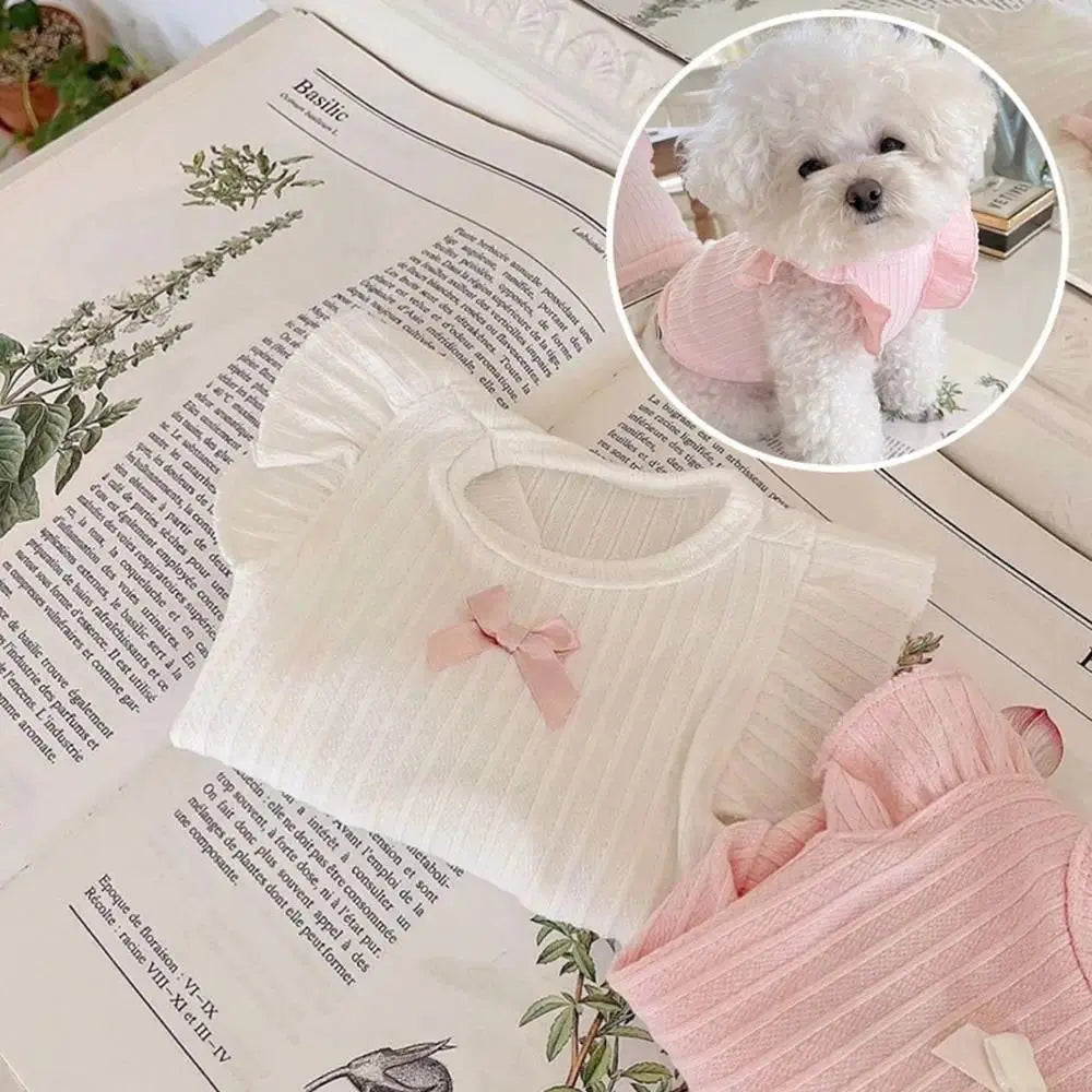 Cute Bow 2-Legged Pullover Dog Vest - 2026 Puppy Supplies, Breathable Cotton Solid Color Pet Clothing for Puppies & Cats, Summer Pet Shirts