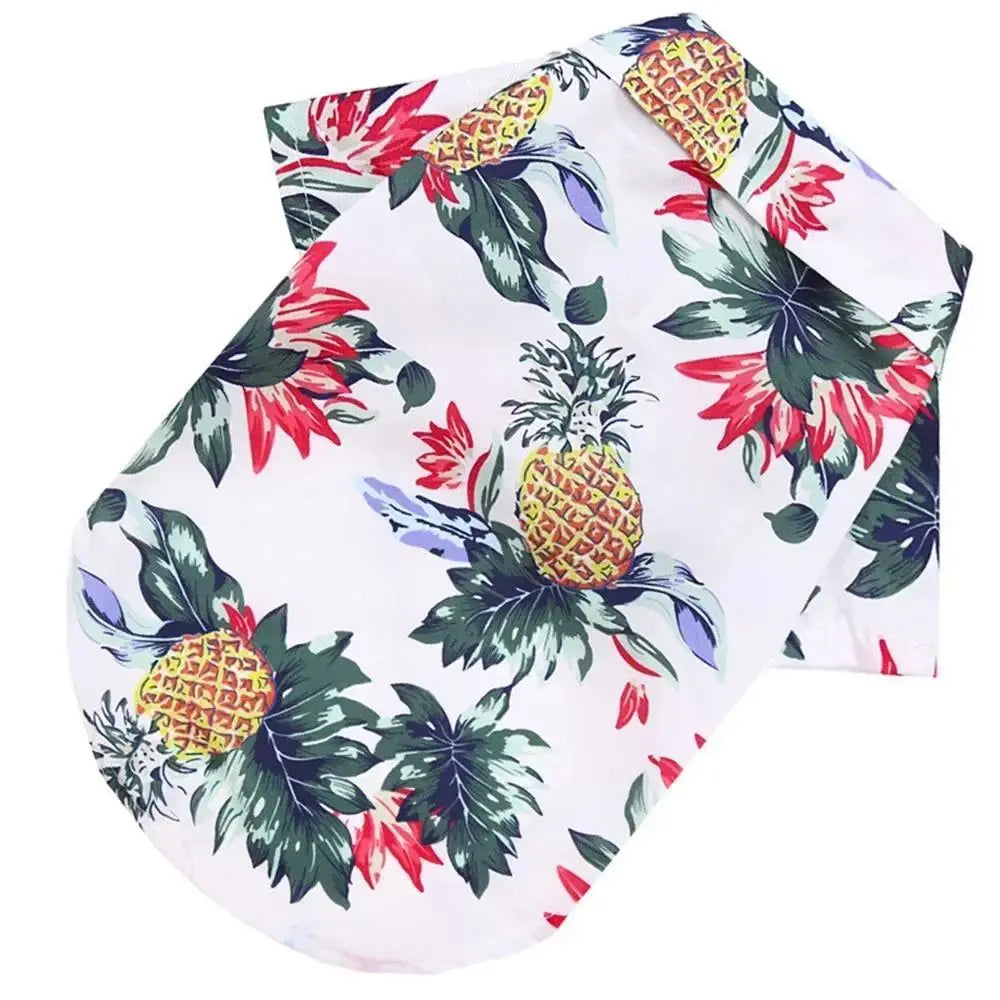 Dog & Cat 1-Piece Hawaiian Shirt, Vibrant Flower & Pineapple Print Casual Summer Pet Clothing for Small-Medium Puppies, One-Piece