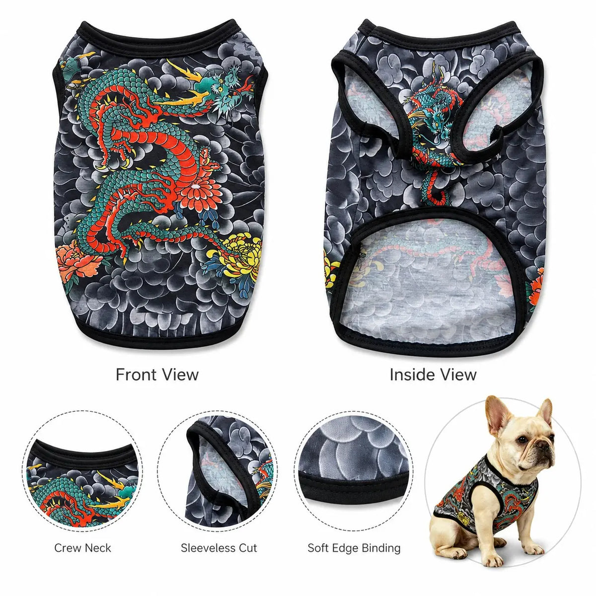 Dragon Print Dog Vest Sleeveless Pet Shirt, Lightweight Pullover for Small Dogs and Cats, Comfortable Puppy Clothes, Stylish Pet Apparel, Dachshund Clothes