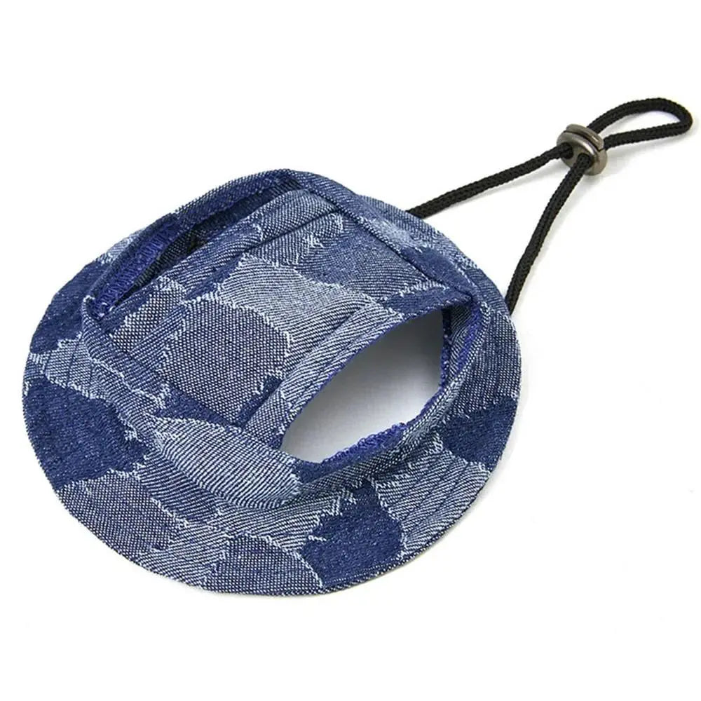 Dog & Cat Denim Cowboy Hat - Adjustable Tie-Dye Fleece, Ear Holes, Sun Protection Accessories for Sphynx Pets, S/M/L Sizes, Ideal for Travel & Hiking