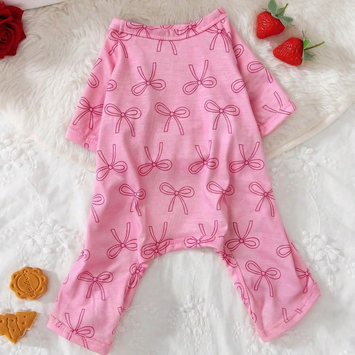 Cute Bowknot Charm Multi-Size 1-Piece Casual Long-Sleeve Pet Pajamas for Small Dogs/Cats/Rabbits - Comfortable Home Wear for Yorkshire Terrier, Maltese, Teddy, Bichon, Pomeranian, Bulldog - A0008, Sohochic