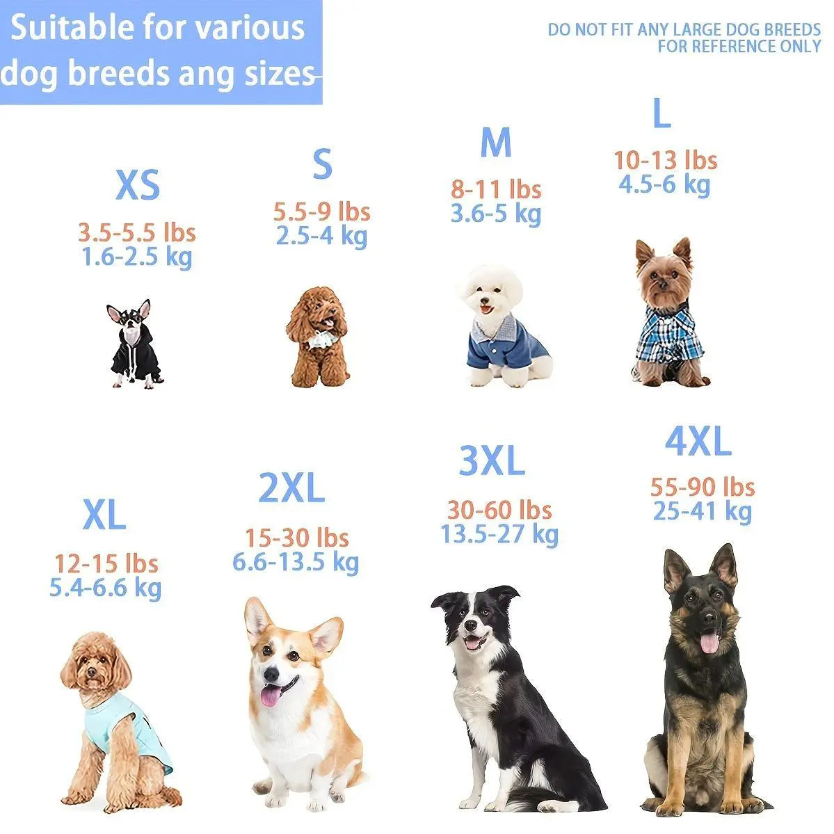 Dog Sun Protection Shirts with Reflective Strips, Quick-Dry, Stretchy Solid Pet Shirts for Outdoor Activities, available in sizes S-M-L-XL-XXL-3XL-4XL