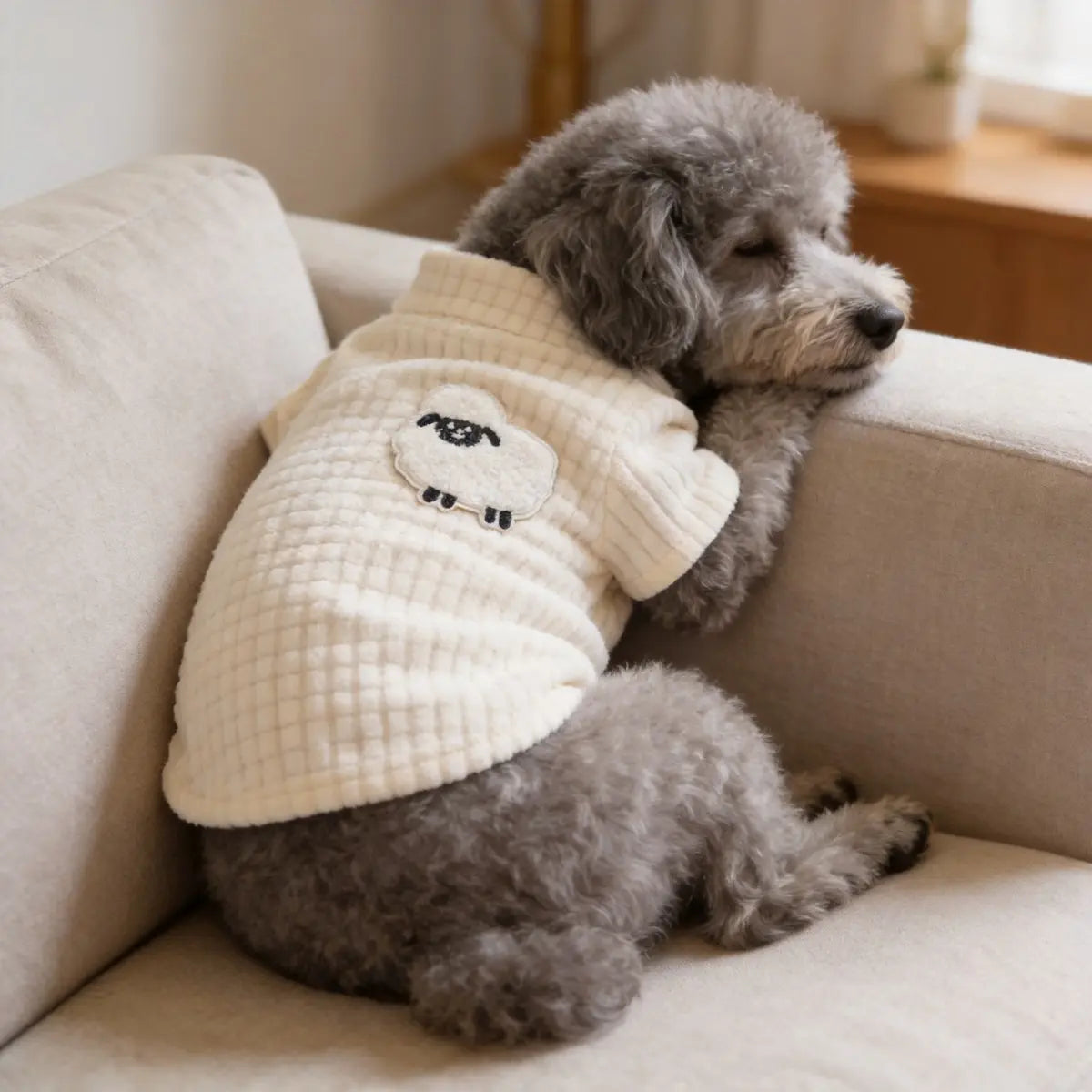 Fall/Winter Fleece Pet Warm-Up Vest with Cute Sheep Embroidery on Back for Miniature and Small Dogs (Bichon, Teddy)