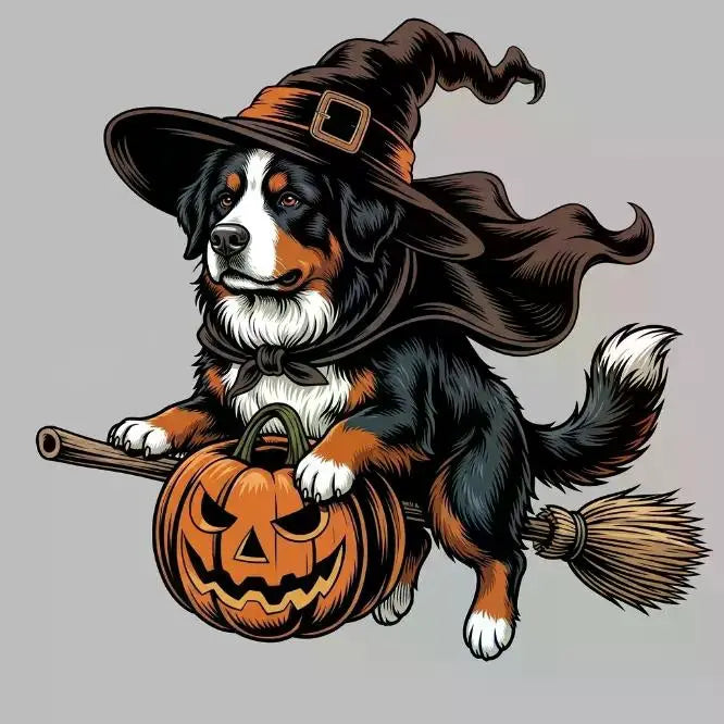 Comfort Colors Burnt Orange Custom Witch Costume Dog Halloween T-Shirt, 50+ Dog Breeds Available, Funny Spooky Pet Lover Tee