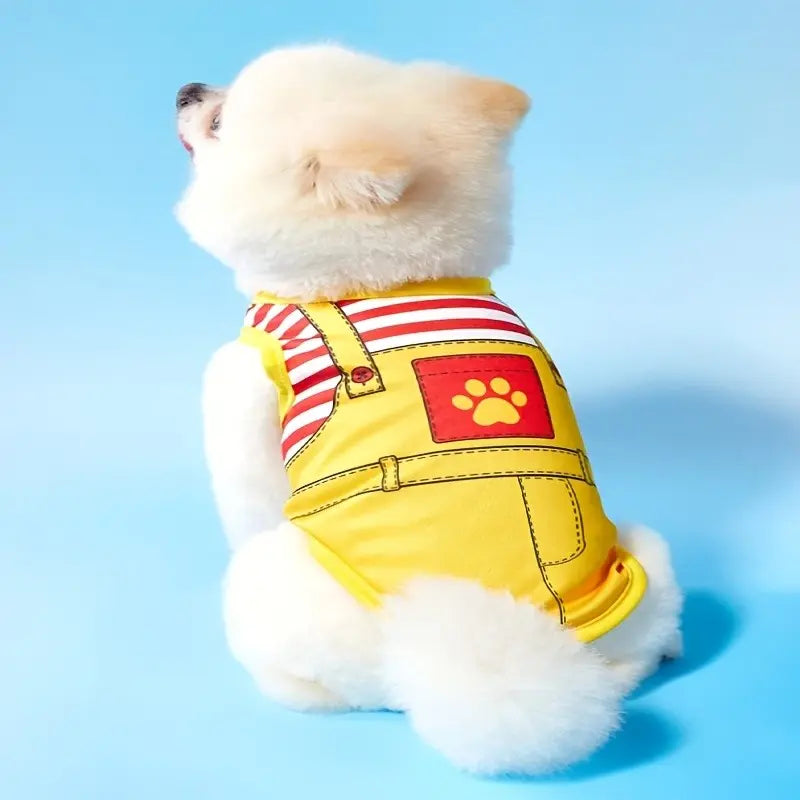 Pet Dog Cat Cartoon Burger Pattern Harness Strap + Breathable Cooling Vest Set, Husky Clothes Ideal for Cats and Dogs, Comfortable Pet Gear