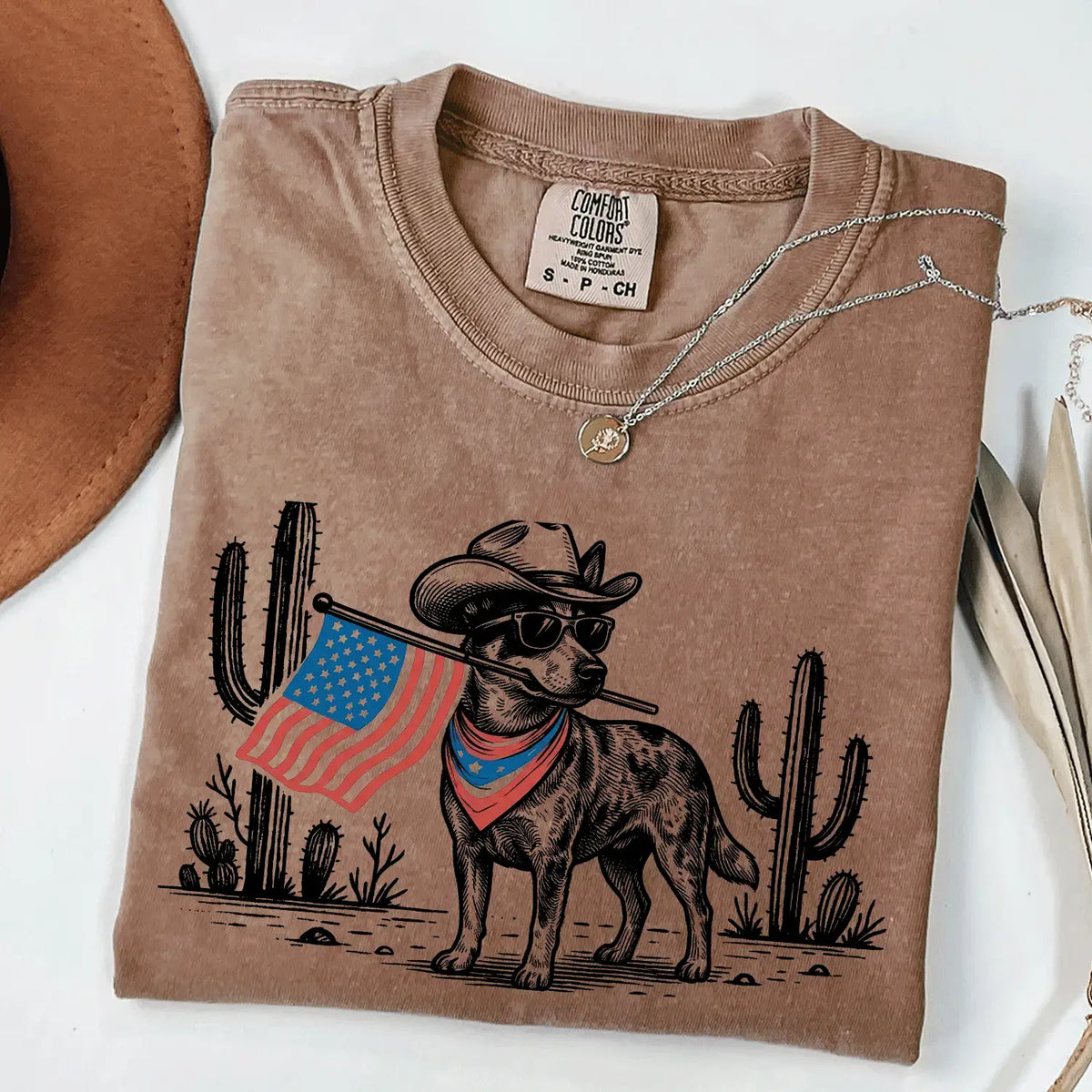 Comfort Colors Patriotic Dog T-Shirt For 50+ Dog Breeds, Western Cowboy Style, 4th Of July Gift For Dog Lovers, Usa Flag Shirt, Apparel Made In The Usa
