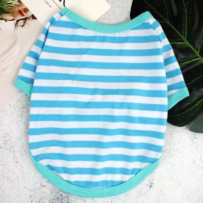 Soft Cotton Striped Casual Graphic Pet Vest - Multi-Size, Moisture-Wicking, Breathable Fabric Cooling Summer Tank Top for Small Animals (Chihuahua, Pug Puppy) Pet Clothing Accessories (S-XXL)